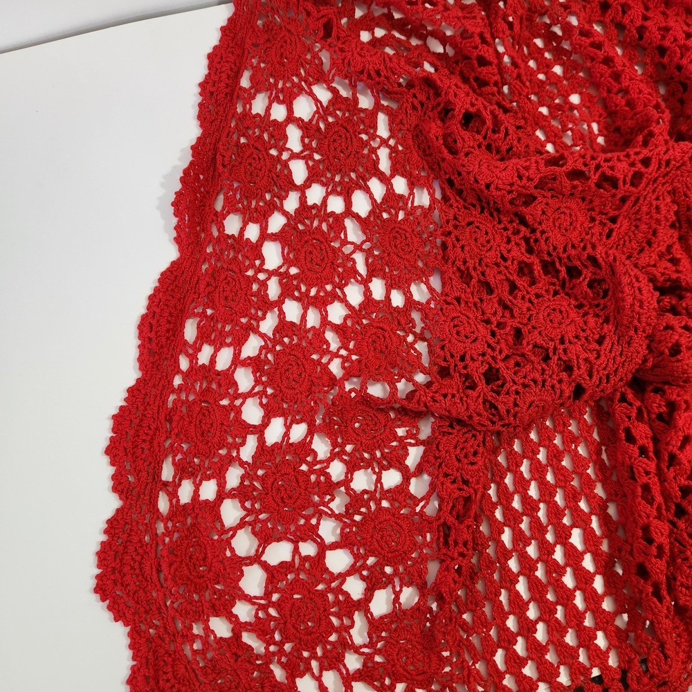 Red Floral Crochet Cardigan Sz 22/24 Boho Whimsigoth Kimono Open Front Festival - Picture 8 of 13